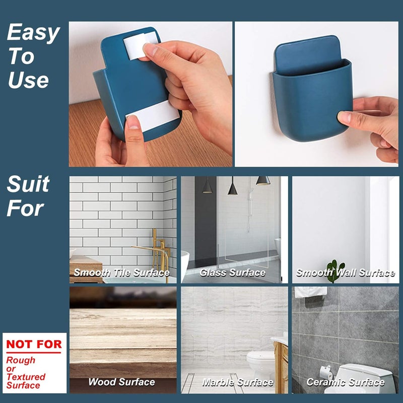 kulusion 3 Pcs Remote Control Holder, Wall Mount Pen Holder Hole-Free Self Adhesive Phone Charging Organizer Pencil Storage Containers for Home Office School Supply Orgaizer ​(Blue - Image 5